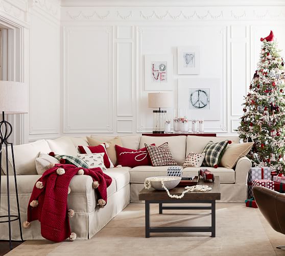 Pottery Barn PB COMFORT ROLL ARM SLIPCOVERED 3-PIECE L-SHAPED SECTIONAL WITH CORNER pottery barn premier sale