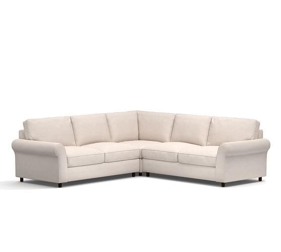 Pottery Barn PB COMFORT ROLL ARM UPHOLSTERED 3-PIECE L-SHAPED SECTIONAL WITH CORNER pottery barn thanksgiving sale