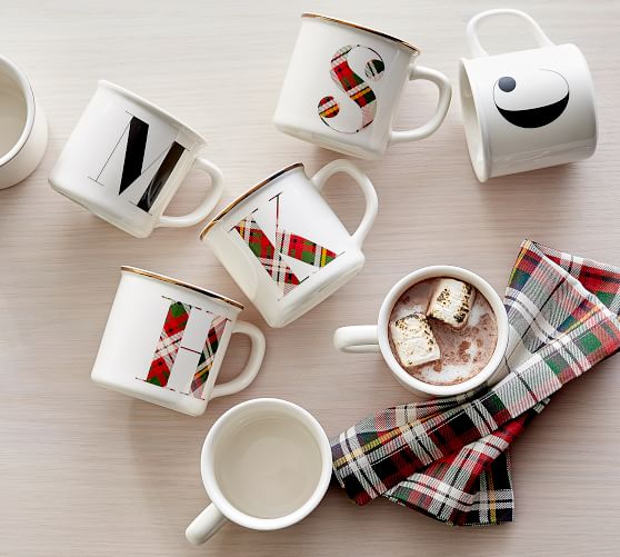 Pottery Barn PLAID ALPHABET MUG pottery barn black friday sale