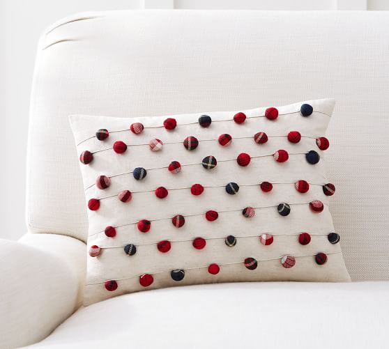 Pottery Barn PLAID POM POM LUMBAR PILLOW COVER pottery barn premier sale