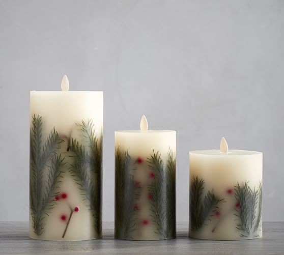 Pottery Barn PREMIUM FLICKER FLAMELESS PINE INCLUSION CANDLE - GREEN pottery barn premier sale