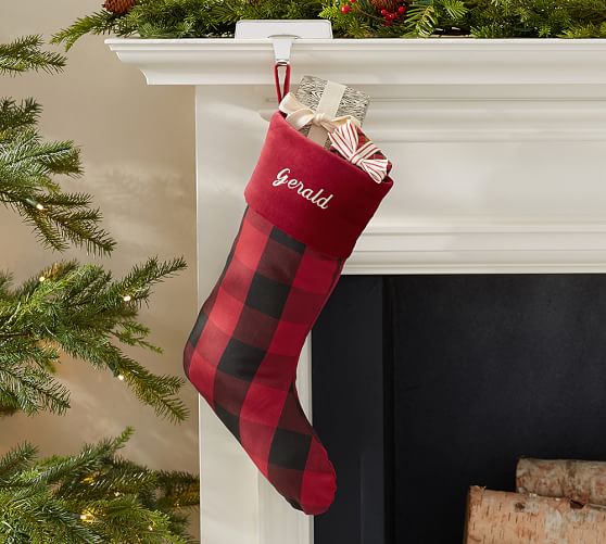 Pottery Barn RED BUFFALO CHECK STOCKING pottery barn christmas stocking and tree skirt sale
