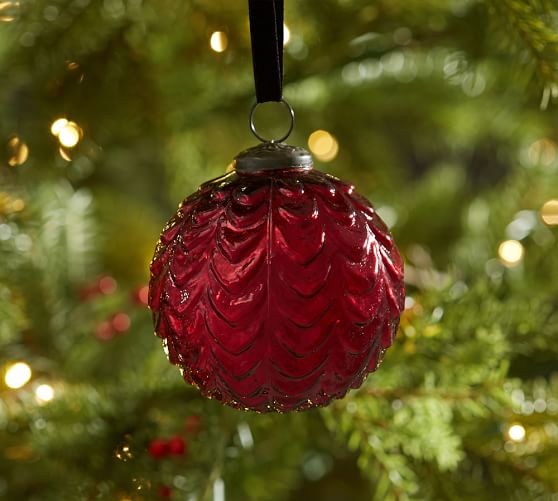 Pottery Barn RED SCALLOPED MERCURY GLASS BALL ORNAMENT pottery barn cyber monday sale premier day
