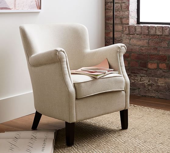  Pottery Barn SOMA PETITE MINNA ROLL ARM UPHOLSTERED ARMCHAIR Basketweave Slub pottery barn premier sale 
