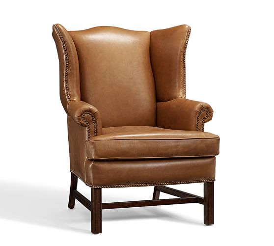 Pottery Barn THATCHER LEATHER WINGBACK CHAIR Toffee pottery barn mega sale
