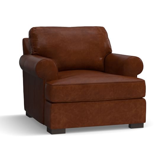 Pottery Barn TOWNSEND ROLL ARM LEATHER ARMCHAIR pottery barn premier sale