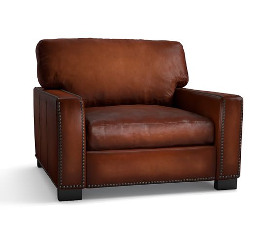 Pottery Barn TURNER SQUARE ARM LEATHER ARMCHAIR WITH NAILHEADS pottery barn pre-black friday sale