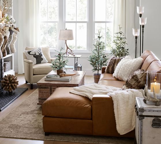 Pottery Barn TURNER SQUARE ARM LEATHER SOFA WITH CHAISE SECTIONAL pottery barn thanksgiving sale