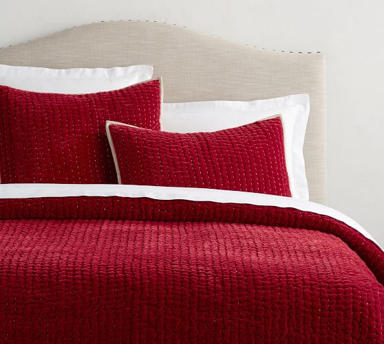 Pottery Barn VELVET LINEN PICK-STITCH QUILT & SHAM - RUBY pottery barn cyber monday sale