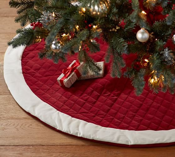 Pottery Barn VELVET TREE SKIRT - RED WITH IVORY CUFF pottery barn cyber monday sale