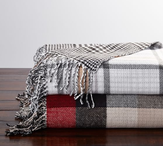 Pottery Barn WHITAKER REVERSIBLE THROW Gray Red pottery barn premier sale
