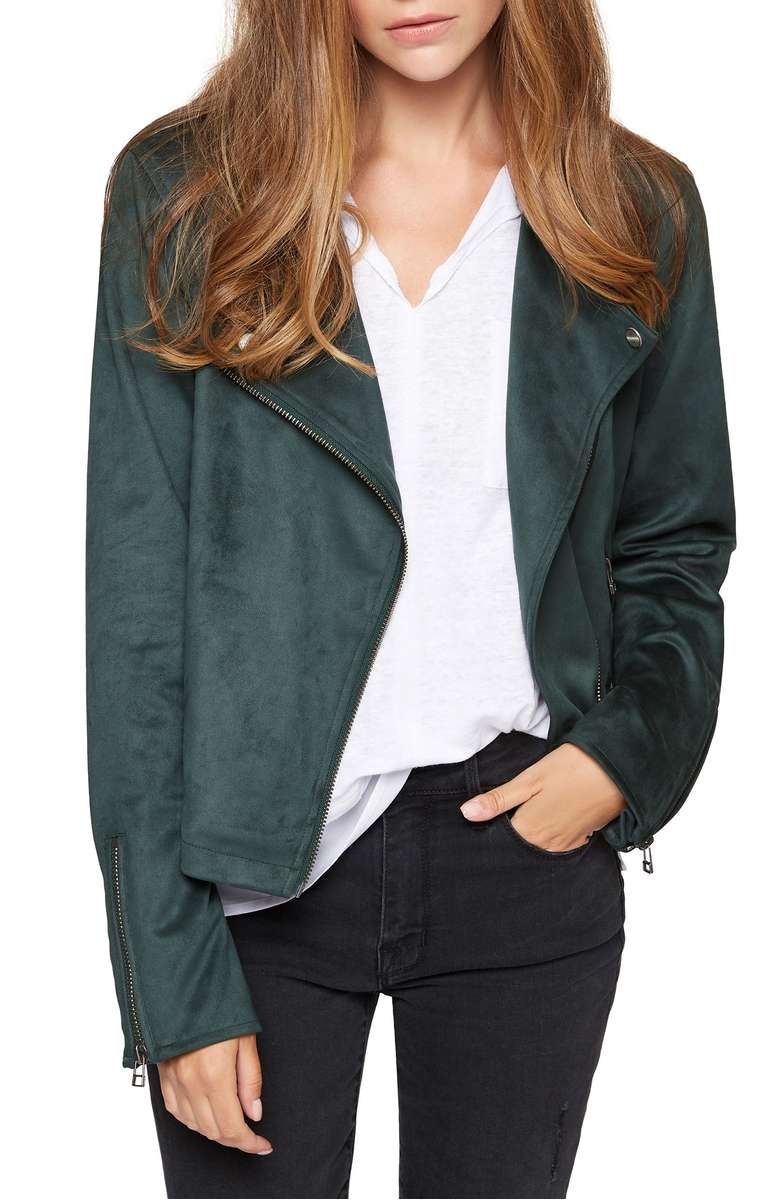 SANCTUARY Do It Right Faux Suede Moto Jacket Meadow Green faux suede moto jackets 