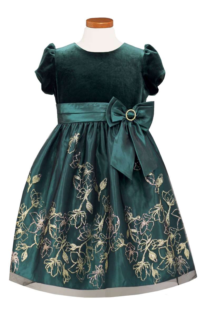 SORBET Velvet Bodice Fit & Flare Dress Green thanksgiving dresses for toddler girls 