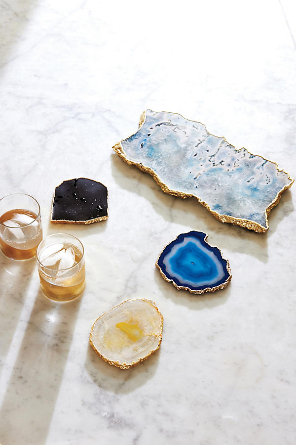 Slivered Geode Coaster Dyed Blue anthropologie holiday home sale