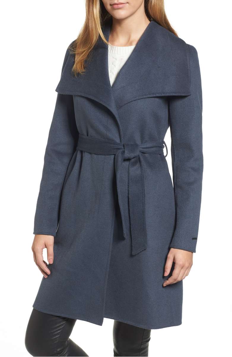 TAHARI Ellie Double Face Wool Blend Wrap Coat Sea Grey wrap coats winter holiday season