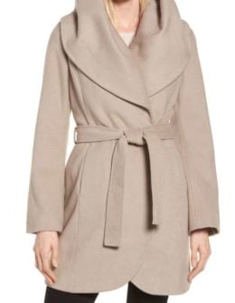 TAHARI T Tahari Wool Blend Belted Wrap Coat Brown sugar wrap coats