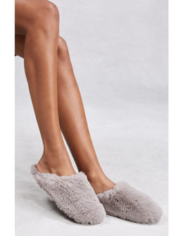 THE WHITE COMPANY Faux Fur Mule Slippers Dark Grey slipper women