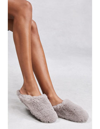 THE WHITE COMPANY Faux Fur Mule Slippers Dark Grey slipper women