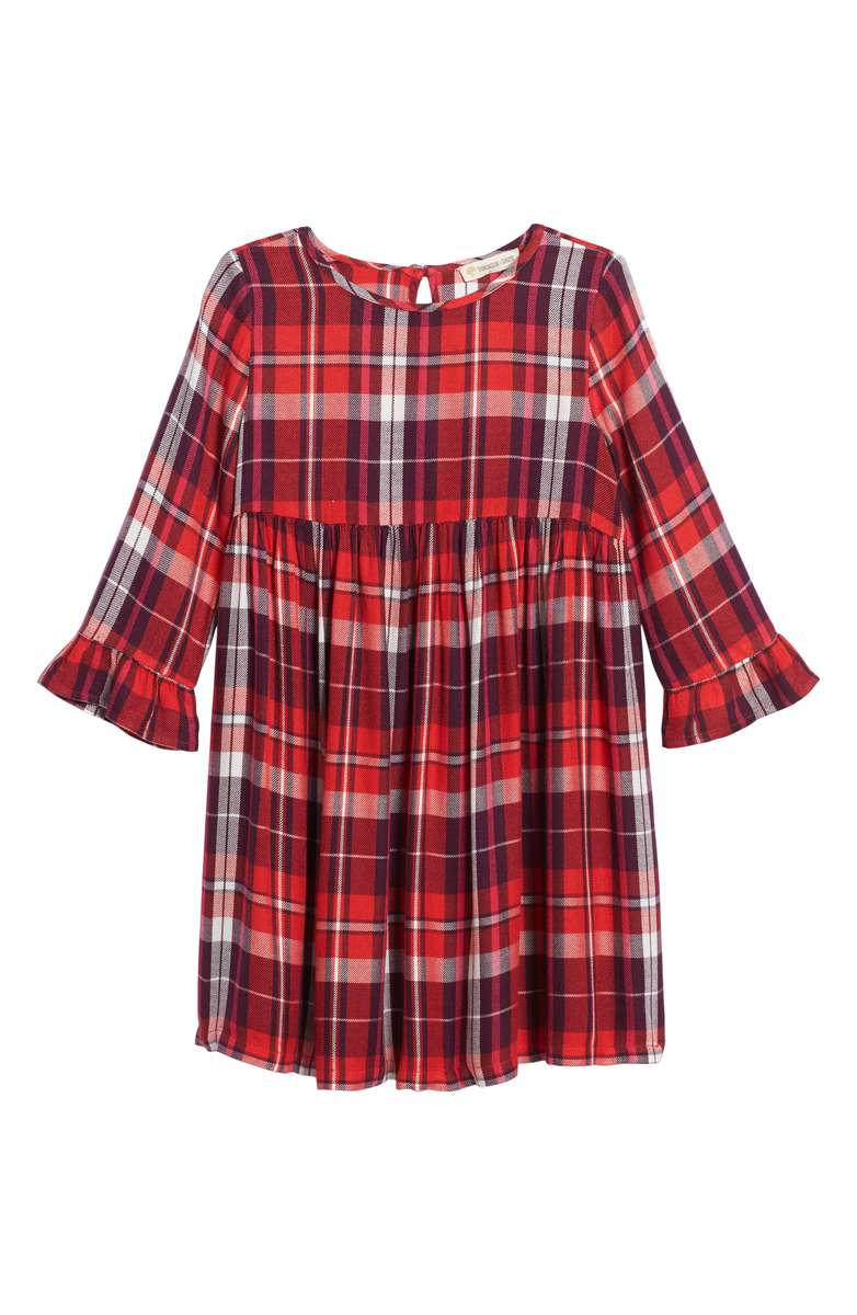 TUCKER + TATE Plaid Flutter Sleeve Dress Red Bittersweet Winter Plaid Toddler, Little Girl & Big Girl thanksgiving dresses for toddler girls 