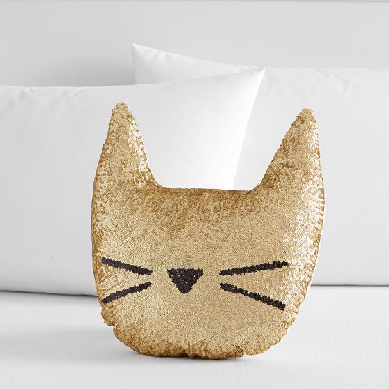 The Emily & Meritt Sequin Cat Pillow Gold emily and meritt for pottery barn teen sale pbteen
