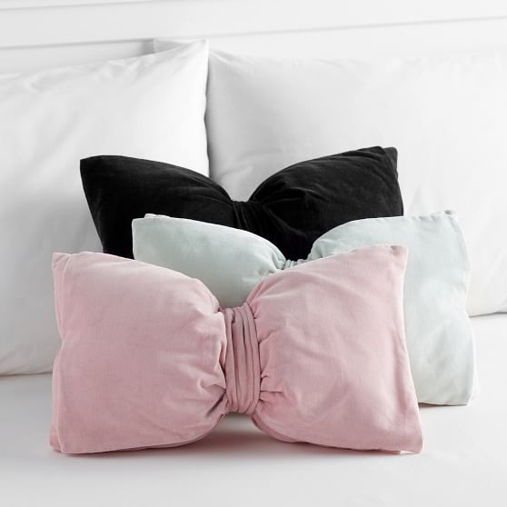 The Emily & Meritt Velvet Bow Pillows Quartz Pink Light Blue emily and meritt for pottery barn teen pbteen sale