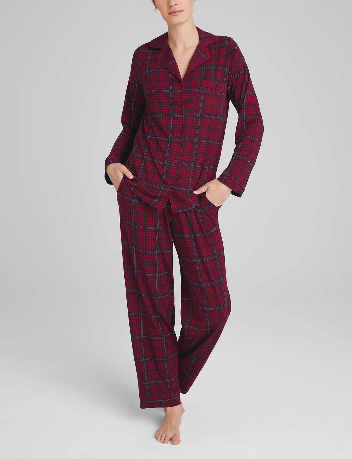 Tommy John Downtime Long Sleeve Pajama Top & Pant Set – Rhubarb Flannel best holiday pajamas women ladies