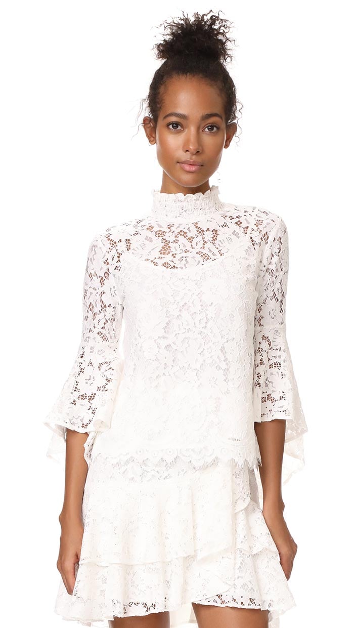 WAYF Citha Bell Sleeve Top Ivory Guipure Lace bell sleeve turtlenecks