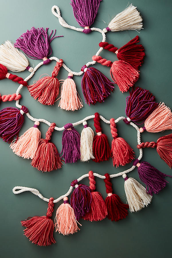 Warm Tones Tassel Garland Purple Motif anthropologie holiday home sale
