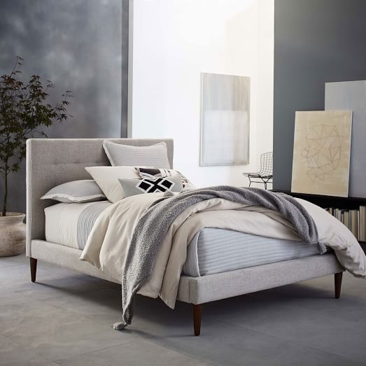 West Elm Grid-Tufted Upholstered Tapered Leg Bed west elm black friday buy more save more sale