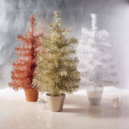 West Elm Tinsel Trees White Champagne Copper west elm black friday buy more save more sale