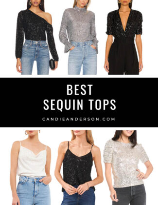 Style expert, journalist and fashion blogger Candie Anderson of candieanderson.com has the scoop on 20 of the best sequin tops for the holiday party season and New Year's Eve! Some are appropriate for winter weddings and brides-to-be as well!