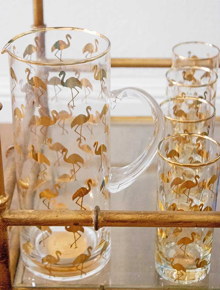 flamingo pitcher highball glasses candace rose anderson candieanderson blog holiday bar cart