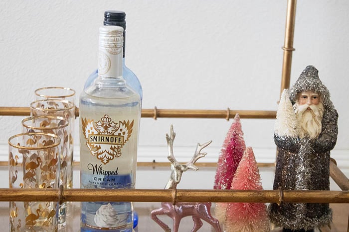 glitter santa claus pink ombre christmas trees holiday bar cart flamingo glasses candace rose anderson candieanderson blog
