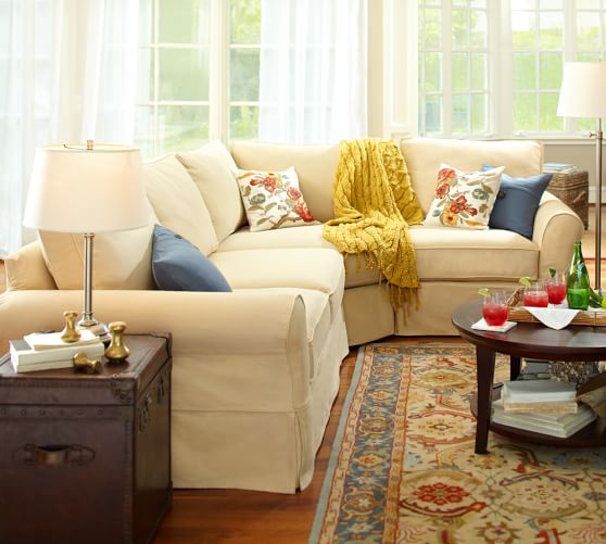 Pottery Barn PB COMFORT ROLL ARM SLIPCOVERED 3-PIECE SECTIONAL WITH WEDGE pottery barn black friday sale