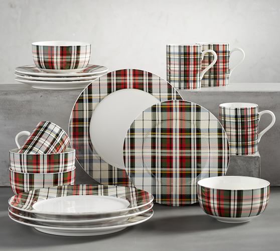 Pottery Barn DENVER PLAID 16 PIECE DINNERWARE SET pottery barn premier sale
