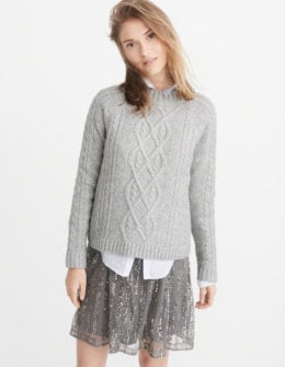 Abercrombie AIRSPUN MOCK NECK CABLE SWEATER Grey mock neck sweaters