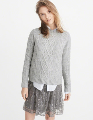 Abercrombie AIRSPUN MOCK NECK CABLE SWEATER Grey mock neck sweaters