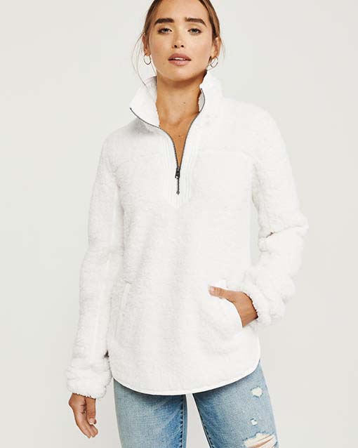 Abercrombie and Fitch The Essential A&F Sherpa Fleece White pullovers women