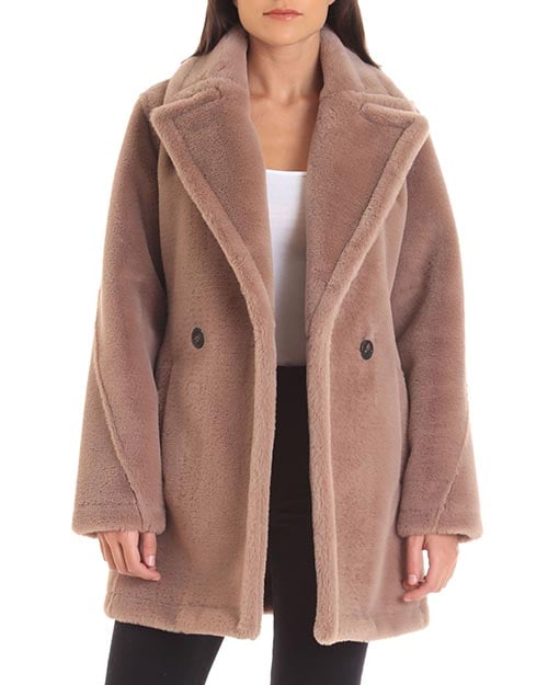 Avec Les Filles Bonded Faux-Fur Pea Coat Color Dove peacoats women winter holidays