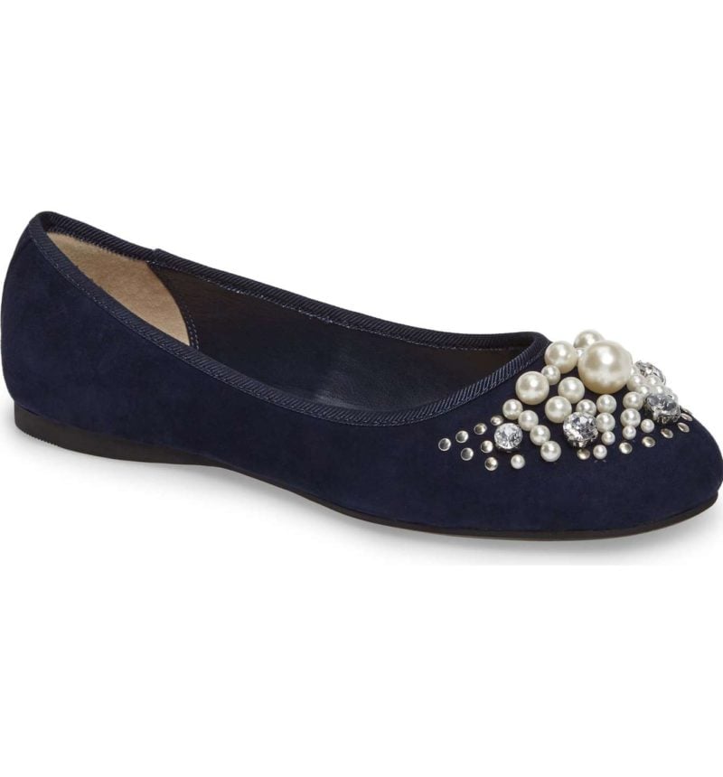 BP. Gracee Imitation Pearl Embellished Flat Navy Suede embellished flats holidays winter