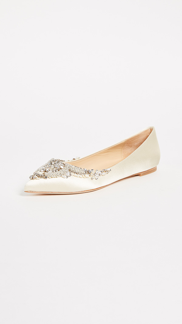 Badgley Mischka Malena Embellished Flat Ivory embellished flats 