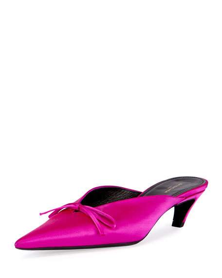 Balenciaga Satin Pointed-Toe Slide Mule Noir Pink bow mules holidays winter 