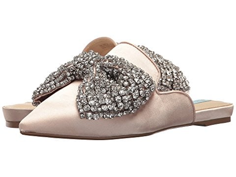 Blue by Betsey Johnson Siera Champagne Satin bow mules 