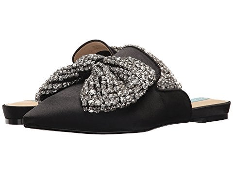 Blue by Betsey Johnson Siera Embellished Bow Mule Black bow mules holidays winter