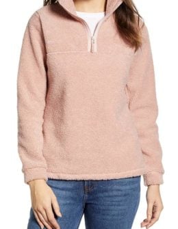 CASLON Quarter Zip Faux Fur Pullover Pink Adobe fleece pullovers women