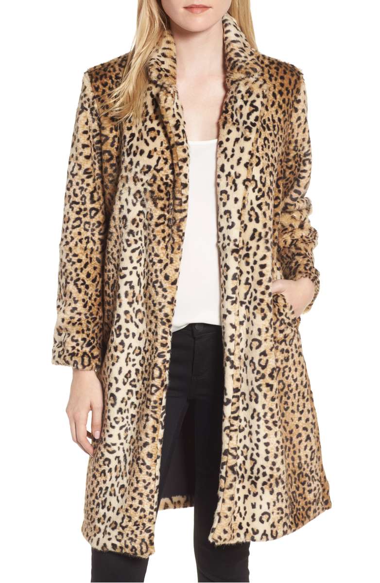 CHELSEA28 Leopard Print Faux Fur Jacket Tan Leopard Print coats winter holidays
