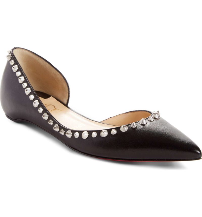 CHRISTIAN LOUBOUTIN Irishell Studded Half d'Orsay Flat Black Silver embellished flats holidays winter