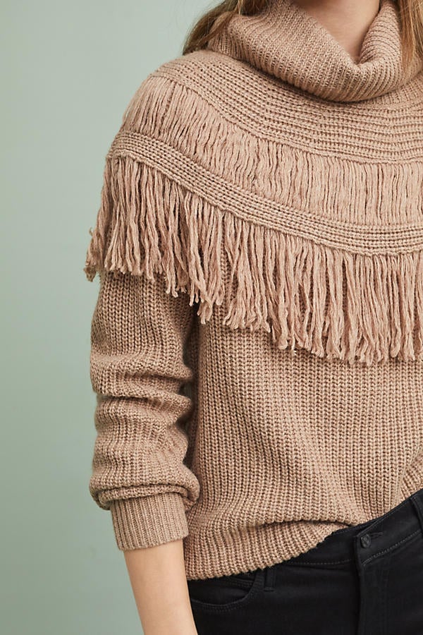 Chloe Oliver Fringed Mock Neck Pullover Grey mock neck sweaters holidays winter