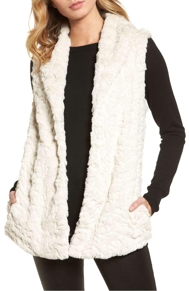DYLAN Silky Faux Fur Shawl Collar Vest White faux fur vests holidays winter women