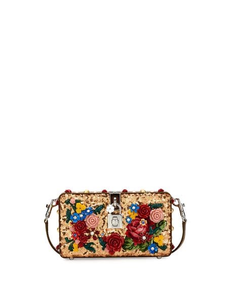 Dolce & Gabbana Dolce Floral Sequined Box Clutch Bag, Gold sequin clutch bags new year's eve 2017